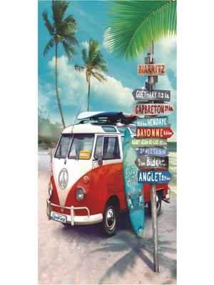 Vosvos Karavan Deniz Sahil Kamp  Ev Dekorasyon Tablo Mini Retro Ahşap Poster