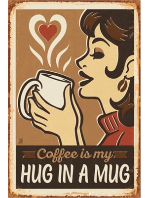 Fincanda Kahve Aşkı Mutfak Dekorasyonu Retro Ahşap Poster