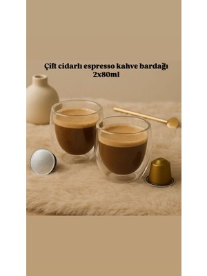 Çift Cidarlı Espresso Kahve Bardağı 2li 80ML