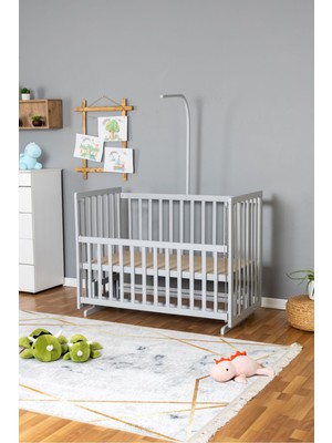 Ahşap Beşik Anne Yanı Yeni Doğan Asya Gri Bebek Beşiği Uyku Setsiz