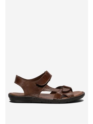 Erkek Içi Dışı Hakiki Deri Ortopetik Yazlık Esnek ve Çok Hafif Günlük Ayakkabı Sandalet Taba