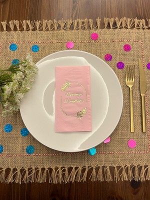 Kidspartim Gold Yaldızlı Pembe Çerçeveli Nişanımıza Hoşgeldiniz Peçete 16 Adet