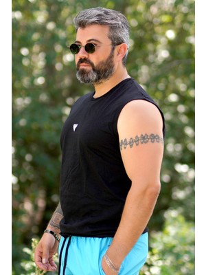 Erkek Bisiklet Yaka Exclusive Baskılı Kolsuz T-Shirt Siyah - 2752