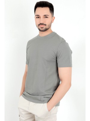 Erkek Bisiklet Yaka Etek Ucu Marka Detaylı Petek T-Shirt