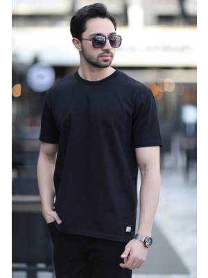 Erkek Bisiklet Yaka Regular Fit Pamuklu T-Shirt Siyah - 5446