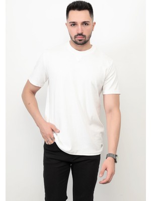 Beyaz Baskısız Erkek T-Shirt O Yaka Regular Fit T-Shirt 2407