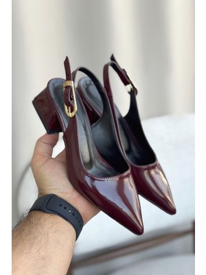 Kadın Mely Tokalı Kısa Topuklu Ayakkabı - Bordo-Rugan