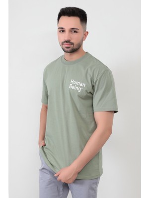 Yeşil Human Baskılı Regular Kesim T-Shirt