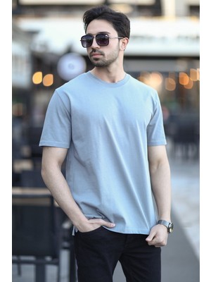 Erkek Bisiklet Yaka Regular Fit Pamuklu T-Shirt Gri - 5446