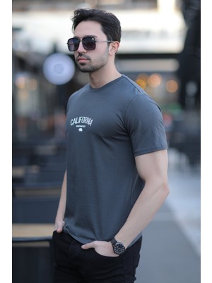 Erkek Bisiklet Yaka California Enjeksiyon Baskılı T-Shirt Antrasit - 2020-2