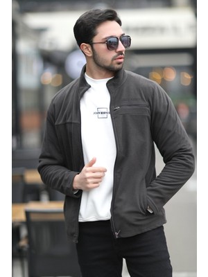 JB John Borners Erkek Tam Fermuarlı Cep Detaylı Dik Yaka Polar Antrasit - 6054