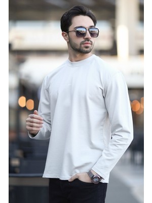 Erkek Bisiklet Yaka Baskı Detaylı 2iplik Sweatshirt Bej - 5725