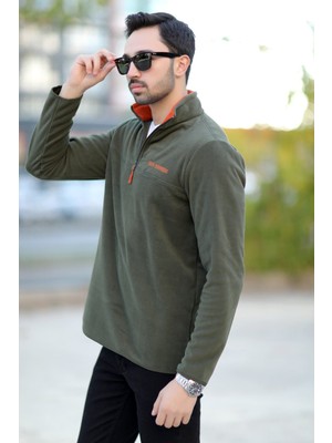 JB John Borners Erkek Dik Yaka Polar Haki yarım Fermuar Nakış Detaylı Regularfit - 6001