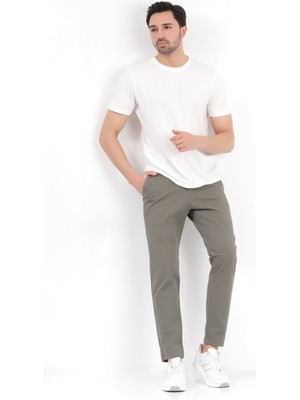 Erkek Haki Regular Fit Likralı Pamuklu Chino Pantolon - 4200