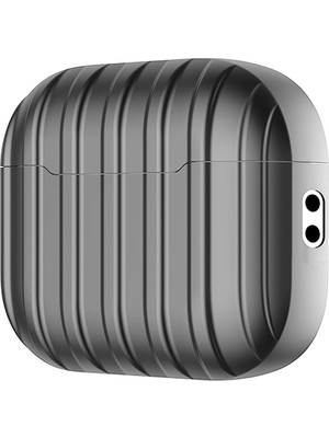 Apple Airpods Pro 2. Nesil Tam Uyumlu Kılıf Hoparlör ve Mikrofon Delikli Kapak Şeritli Bavul Tasarım