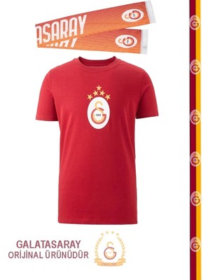 Galatasaray Orijinal 5 Yıldız Kırmızı T-Shirt Atkı Hediyeli