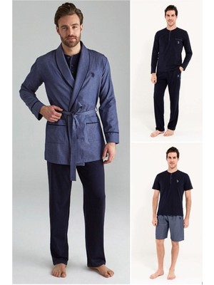 Us Polo Assn Erkek Lacivert Çeyiz Damat Pijama Takımı Röpdöşambırlı 5'li 12000