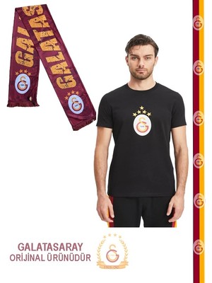Galatasaray Orijinal Siyah 5 Yıldız T-Shirt Atkı Hediyeli