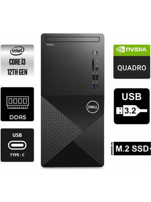 Dell Vostro 3030MT I3-12100 N6001VDT3030MT-0104 8gb 4tb Quadro T400 4gb Freedos Masaüstü Bilgisayar