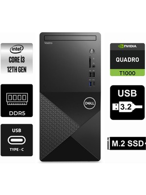 Dell Vostro 3030MT I3-12100 N6001VDT3030MT-0168 16GB 512GB Quadro T1000 4gb Windows 11 Pro Masaüstü Bilgisayar