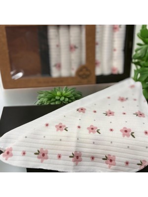 %100 Organik Pamuklu Kız Bebek Ağız Mendili Kutulu 7'li Set