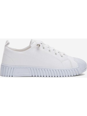 Liger Unisex Kolay Giyilebilir Lastik Bağcıklı Spor Keten Sneaker Ayakkabı BEYAZ