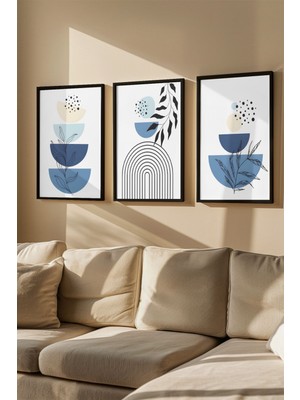 3 Parça Gerçek Ahşap Renkli Çerçeveli Tablo Seti - Model 5