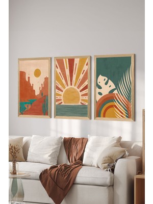 3 Parça Ahşap Çerçeve Görünümlü Mdf Poster Tablo Seti - Set 13