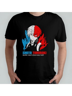 Pixxa My Hero  Shoto Todoroki Unisex %100 Pamuklu Bisiklet Yaka T-Shirt Model 1