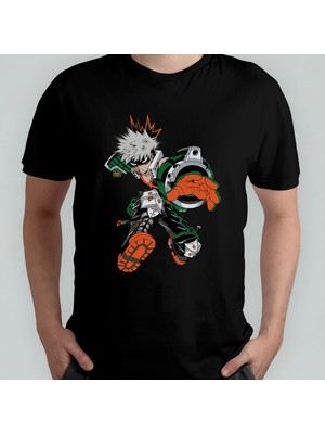 Pixxa My Hero  Katsuki Bakugo Unisex %100 Pamuklu Bisiklet Yaka T-Shirt Model 2