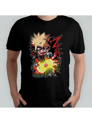 Pixxa My Hero  Katsuki Bakugo Unisex %100 Pamuklu Bisiklet Yaka T-Shirt Model 4