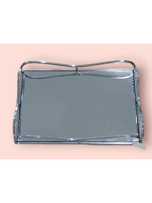 Gümüş Aynalı Dikdörtgen Tepsi 30X20CM Mutfak Çay Kahve Sofra Tip Sunum Şık Ev Estetik 1 Adet