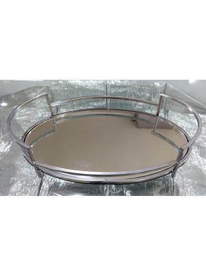 36X22CM Oval Gümüş Renk Metal Aynalı Cam Tepsi 15INCH Yuvarlak Makyaj Parfüm Banyo Krom 1 Adet