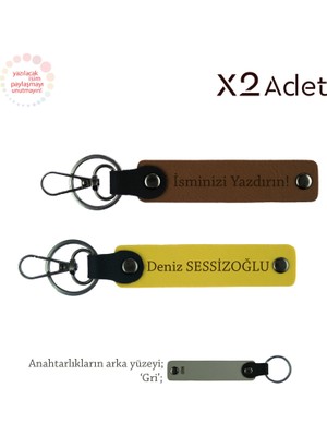  Sevdiklerinize Çok Değerli Hediye, Kişisel Isim Soyisimli Anahtarlık Seti, Açık Kahve-Sarı-Gri
