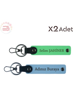 Sürprizlerle Dolu Bir Armağan – Isimli 2’li Hediyelik Anahtarlık, Gök Mavi-Fıstık Yeşil