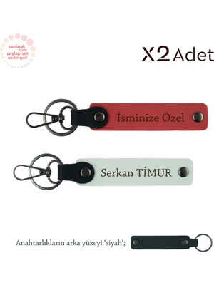Kurumsal Çalışanlara Anlamlı Sürpriz, Isim Yazılı 2’li Anahtarlık Hediye, Nar Çiçeği-Beyaz-Siyah