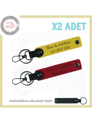 Sürpriz Arayanlara Ikili Anahtarlık Seti – Plaka ve Isim Yazılabilir Hediye, Kırmızı-Sarı-Syh