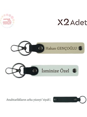 14 Şubat Için Özel Hediye, Isimli 2’li Anahtarlık Takımı, Beyaz-Sütlü Kahve-Siyah
