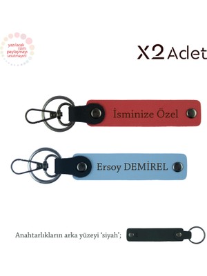 Sevgiliye Mezuniyet Hediyesi, Isimli & Soyisimli 2’li Anahtarlık Seti, Nar Çiçeği-Gök Mavi-Siyah