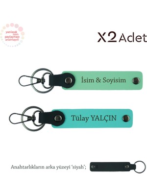 Doktora 14 Şubat Jest, Isimli 2’li Anahtarlık Takımı, Yeşil-Turkuaz-Siyah