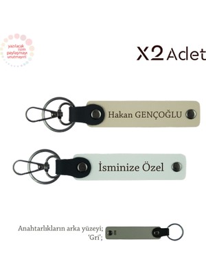 Avukata Şık Jest, Isim Yazılı 2’li Anahtarlık Hediye Seti, Beyaz-Sütlü Kahve-Gri