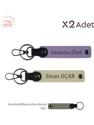 Teyzeye Romantik Sürpriz, Isim Yazılı 2’li Anahtarlık Hediye Takımı, Mor Menekşe-Sütlü Kahve-Gri