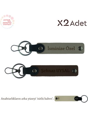 Komşuya 14 Şubat Hediyesi, Isimli & Soyisimli 2’li Anahtarlık Seti, Kül Gri-Koyu Kahve-Sütlü Kahve