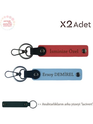 Öğrenciye Yılbaşı Armağanı, Isim & Soyisim Yazılmış 2’li Anahtarlık, Nar Çiçeği-Gök Mavi-Lacivert