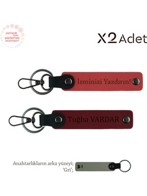 Babaya 14 Şubat Armağanı, Isimli & Soyisimli 2’li Anahtarlık Seti, Nar Çiçeği-Bordo-Gri