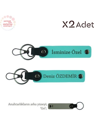Kurumsal Çalışanlara Manevi Hediye, Isimli & Soyisimli 2’li Anahtarlık Hediye Takımı, Turkuaz-Gri