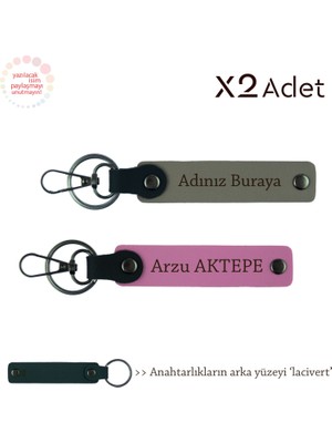 Arkadaşa Anlamlı Hediye, Isim & Soyisim Kişiselleştirilmiş 2’li Anahtarlık, Kül Gri-Pembe-Lacivert