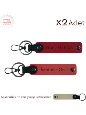 Sevgiliye Yıl Dönümü Hediyesi, Isimli 2’li Anahtarlık Takımı, Nar Çiçeği-Kırmızı-Sütlü Kahve