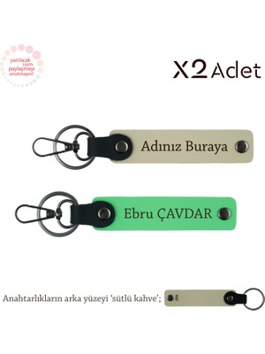 Özel Olana 14 Şubat Jesti, Isim & Soyisim Yazılı 2’li Anahtarlık Seti, S Kahve-F Yeşil-Sütlü Kahve