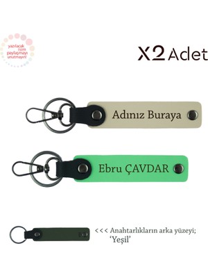 Doğum Günü Sürprizi, Isimli & Soyisimli 2’li Anahtarlık Hediye Takım, Sütlü Kahve-Fıstık Yeşil-Yeşil